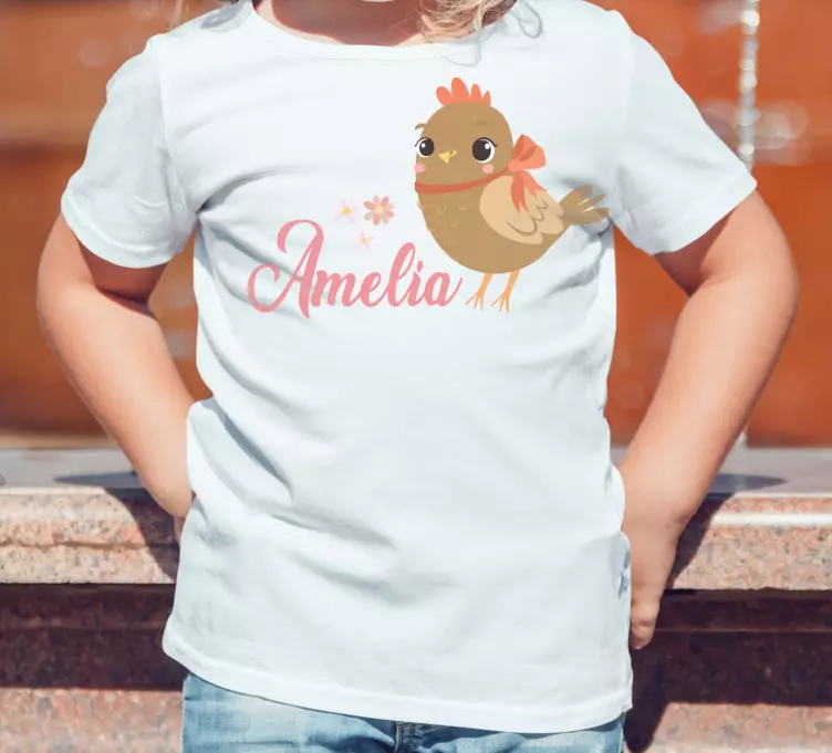 Camiseta bebé pollito marrón con nombre - TenVinilo