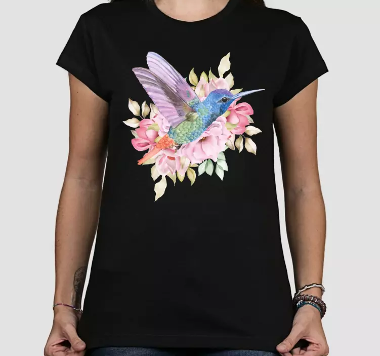 Camiseta colibrí colorido floral - TenVinilo