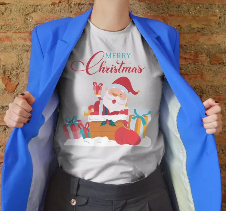 Camiseta navideña Feliz con santa - TenVinilo