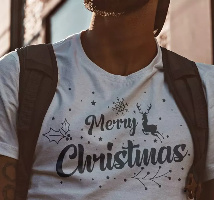 Camiseta navideña frase feliz navidad con reno - TenVinilo