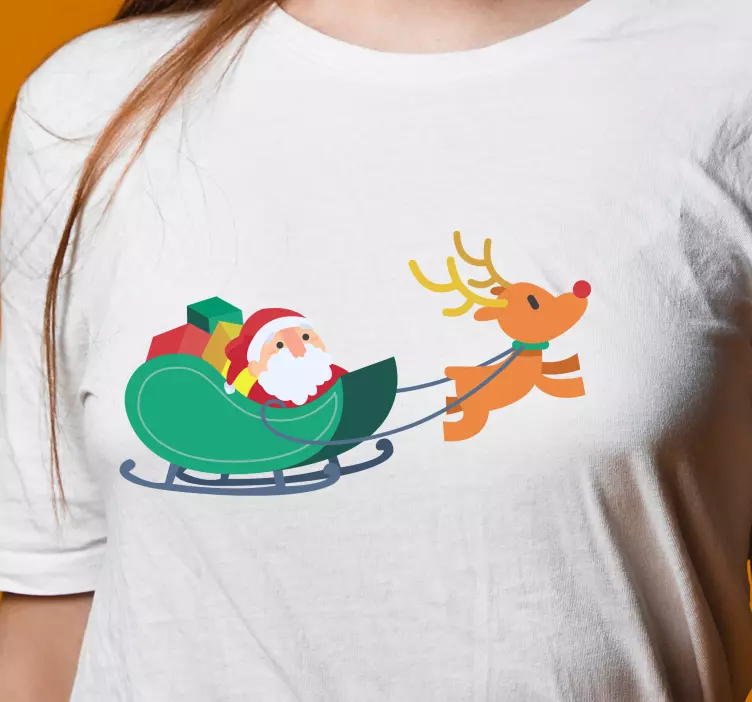 Camiseta navideña Santa en su trineo con renos - TenVinilo