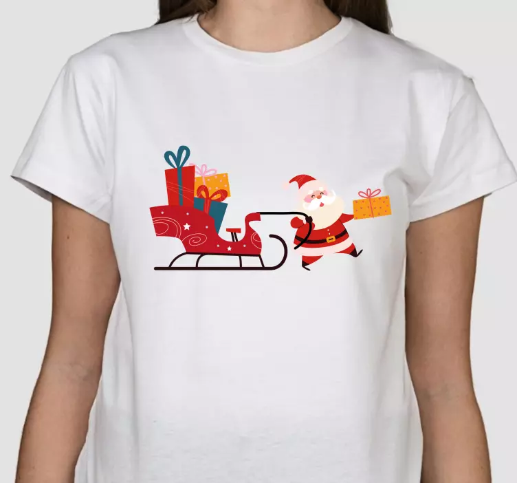 Camiseta navideña Trineo de dibujos animados con regalos santa - TenVinilo