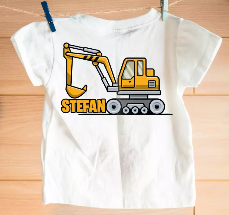 Camiseta infantil Excavadora amarilla de dibujos animados con nom - TenVinilo