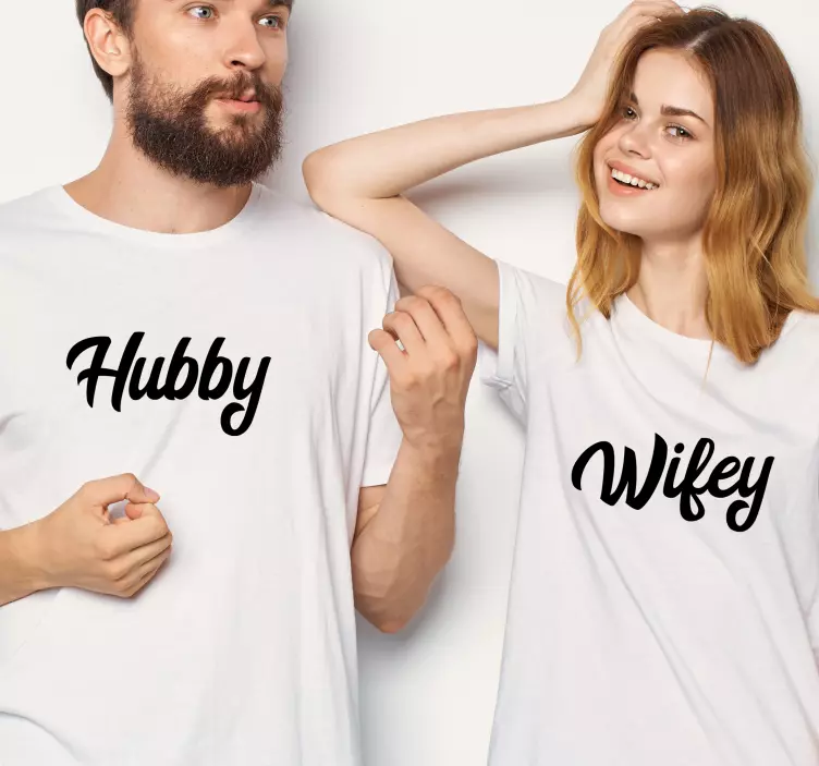 Camisetas parejas Esposa y esposo texto - TenVinilo