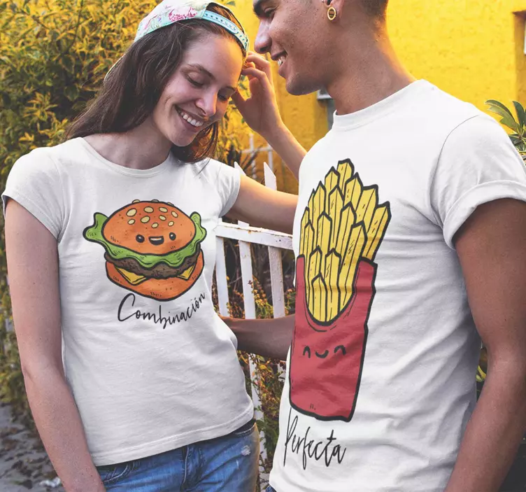Camisetas parejas hamburguesa y patatas - TenVinilo