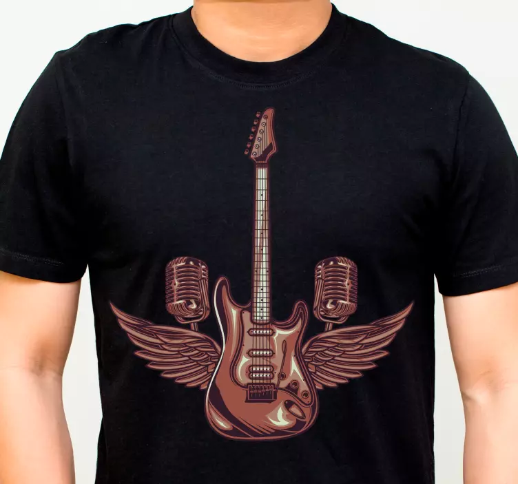 Ilustración de camiseta personalizada de guitarra y micrófonos. - TenVinilo