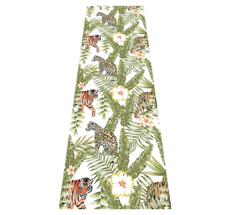 Alfombra vinílica dormitorio hojas tropicales con leopardos - TenVinilo