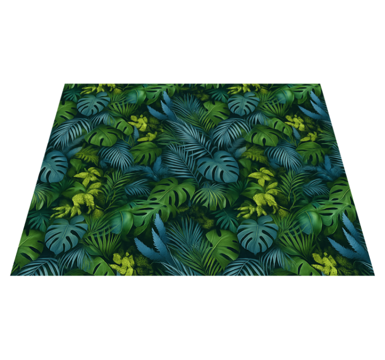 Alfombra vinílica dormitorio hojas verdes y azules - TenVinilo