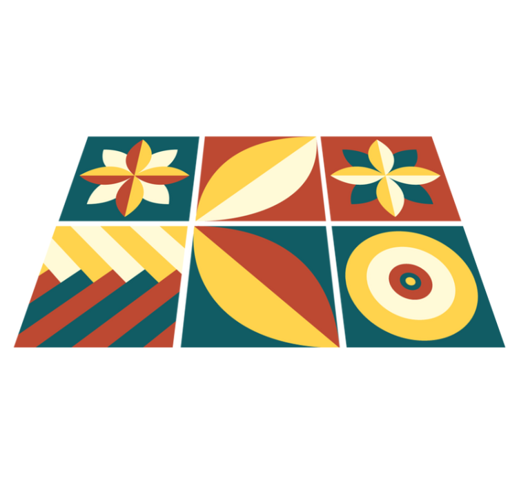 Alfombra vinílica geométrica de patrón verde y naranja - TenVinilo