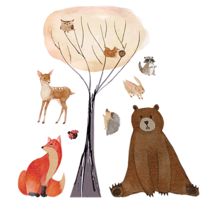 Alfombra vinílica infantil animales del bosque y árbol - TenVinilo