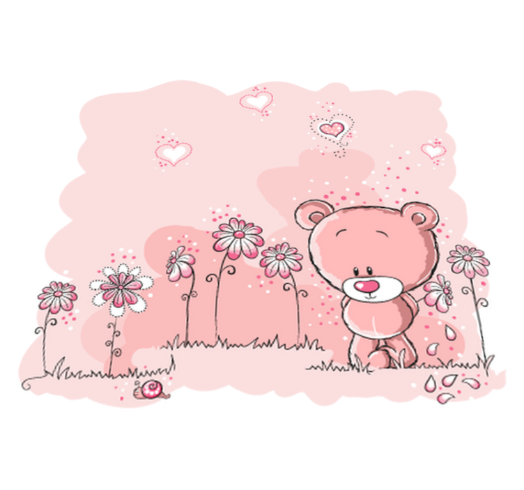 Alfombra vinílica infantil oso rosa y flores - TenVinilo