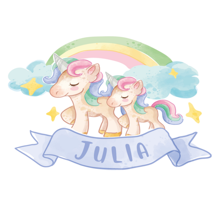 Alfombra vinílica infantil unicornios felices sobre arcoíris - TenVinilo