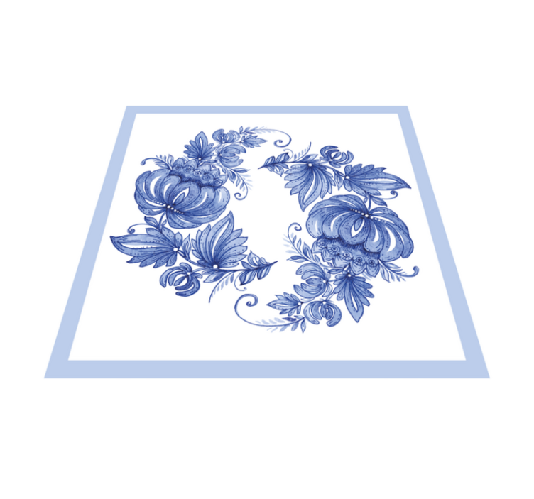 Alfombra vinílica baño ornamento horezu blanco y azul - TenVinilo