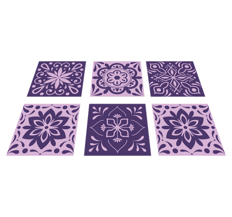Alfombra vinílica baño azulejos florales morados - TenVinilo
