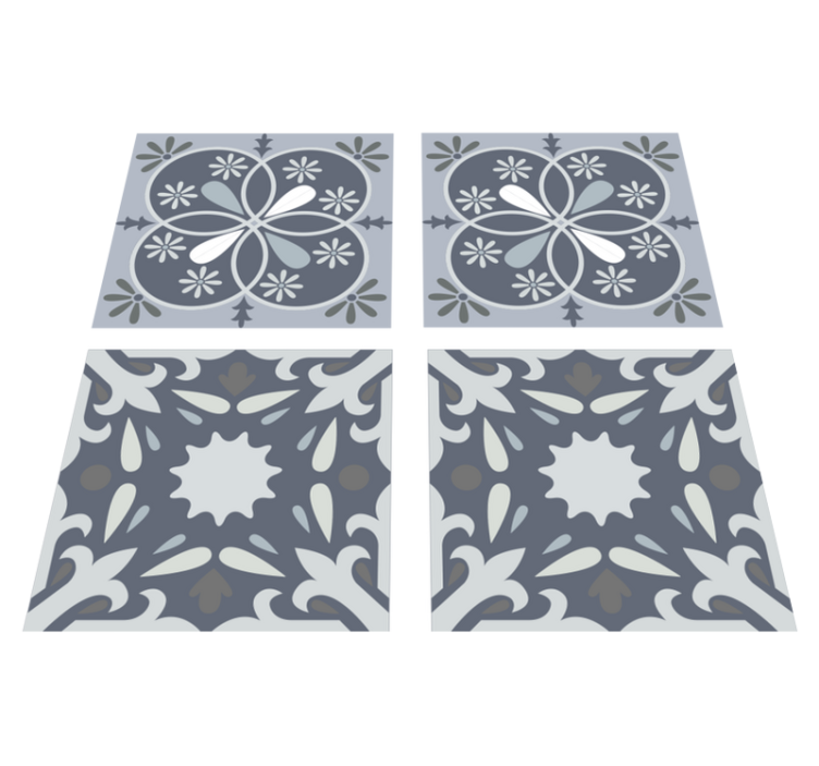 Alfombra vinílica baño adhesivo azulejo flor azul - TenVinilo