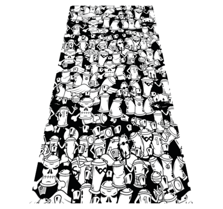 Alfombra vinílica dormitorio latas de spray blanco y negro - TenVinilo