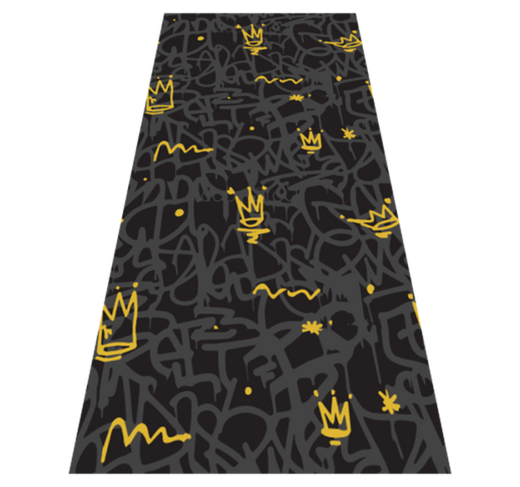 Alfombra vinílica dormitorio corona graffiti negra y dorada - TenVinilo