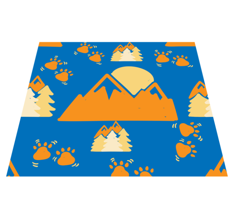 Alfombra vinílica dormitorio huellas en montaña fondo azul - TenVinilo