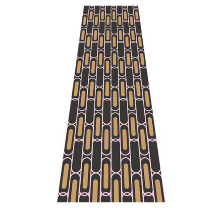 Alfombra vinílica dormitorio patrón geométrico marrón y rosa - TenVinilo
