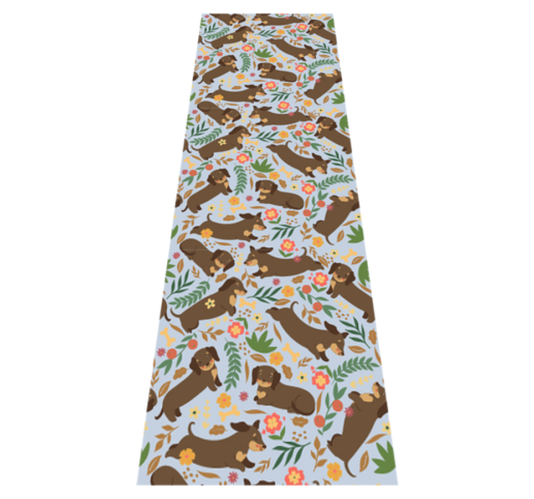 Alfombra vinílica dormitorio diseño de dachshund y flores - TenVinilo