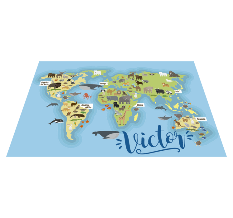 Alfombra vinílica infantil mapamundi fauna - TenVinilo
