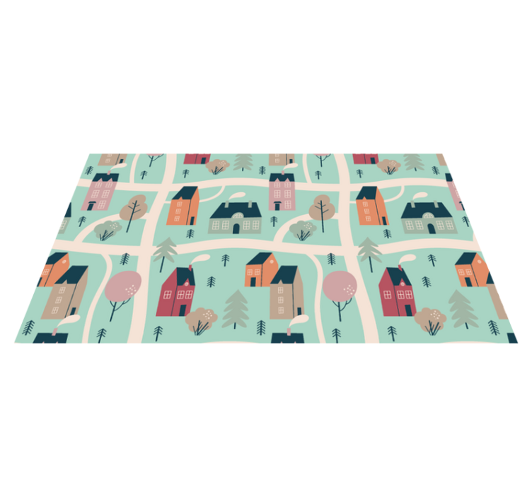 Alfombra vinílica infantil los niños juegan en el pueblo - TenVinilo