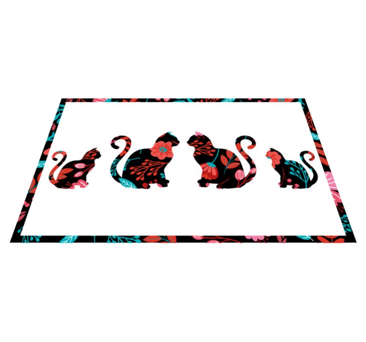 Alfombra vinílica flores siluetas de gatos coloridas - TenVinilo
