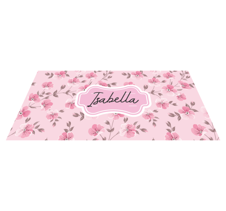Alfombra vinílica juvenil diseño floral rosa con nombre. - TenVinilo