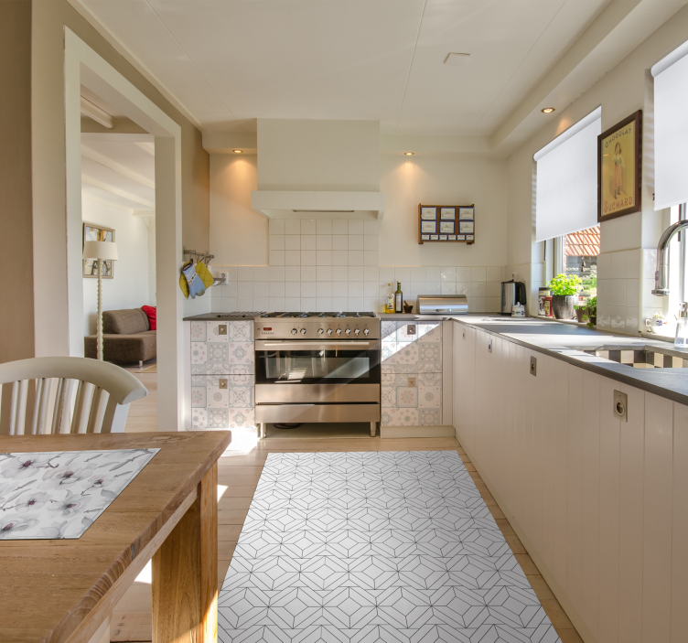 Alfombra vinílica geométrica patrón blanco - TenVinilo