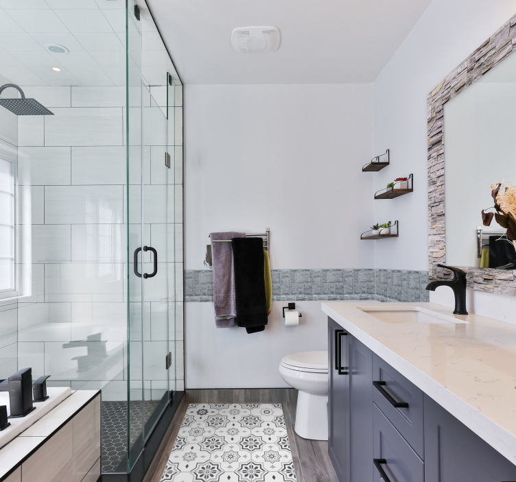 Alfombra vinílica cocina elegantes patrones grises - TenVinilo