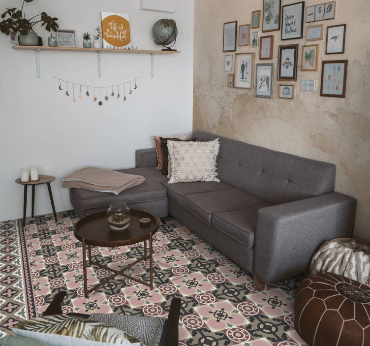 Alfombra vinílica cocina motivo botánico retro - TenVinilo