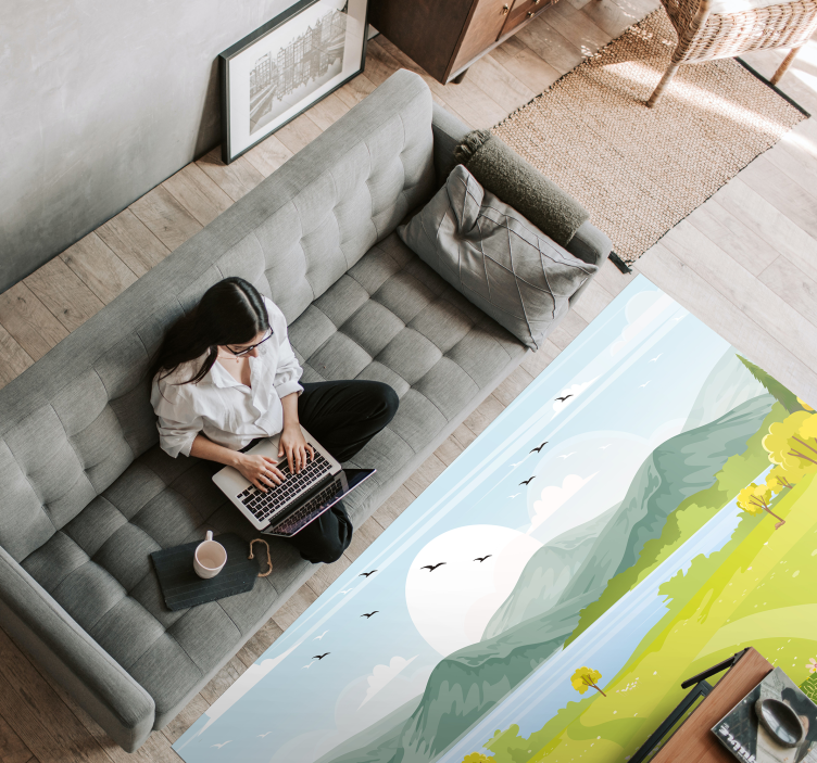 alfombra de vinilo de paisaje de montaña de dibujos animados - TenVinilo