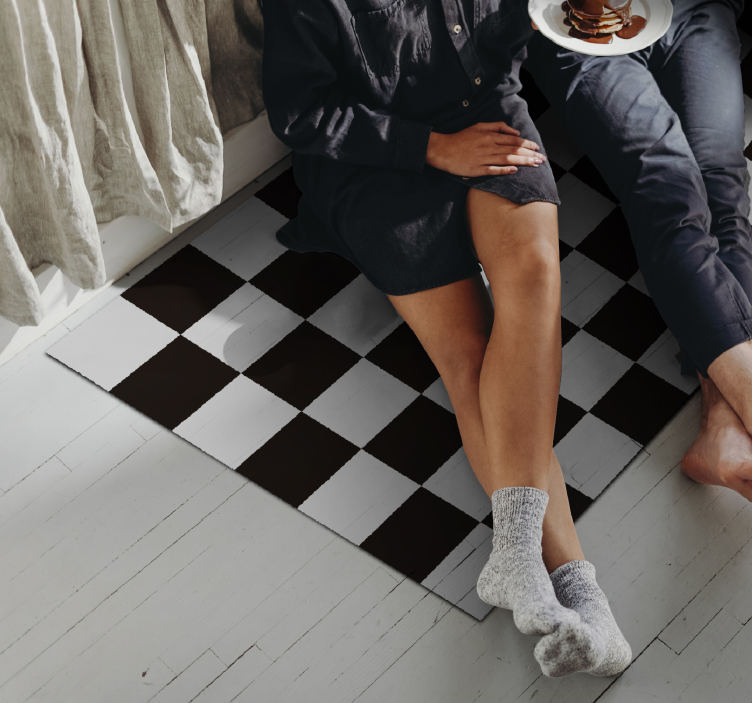 Alfombra vinílica vintage Azulejos en blanco y negro - TenVinilo