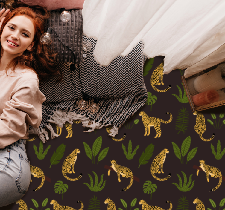 Alfombra vinílica animal print patrón de hojas de leopardo - TenVinilo