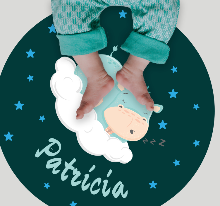 Alfombra vinílica bebé hipopótamo dormido con nombre - TenVinilo