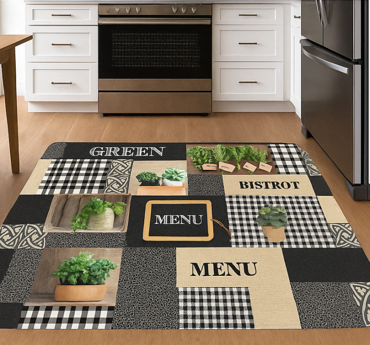 Alfombra vinílica cocina bistró en blanco y negro - TenVinilo
