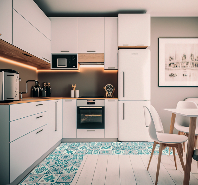 Alfombra hidráulica vinílica azulejos turquesa - TenVinilo