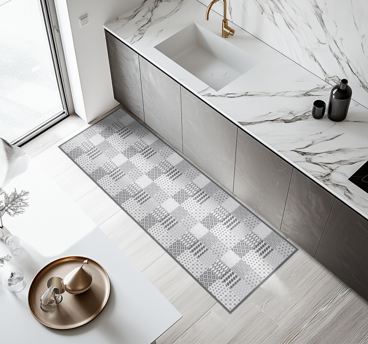 Alfombra vinílica cocina efecto de mosaico geométrico - TenVinilo