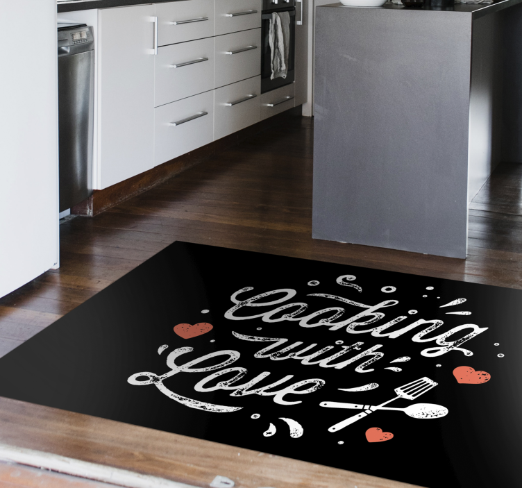 Alfombra vinilo cocina frase cocinar con amor - TenVinilo