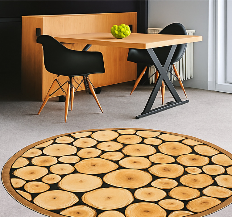 Alfombra vinílica comedor rodaja de madera natural - TenVinilo