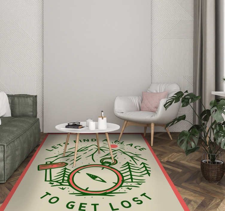 Alfombra vinílica con frase explorar la brújula de aventura - TenVinilo