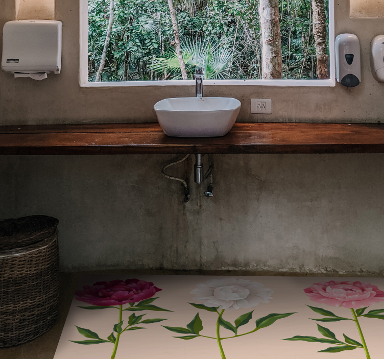 Alfombra vinílica baño elegante arreglo de trío - TenVinilo