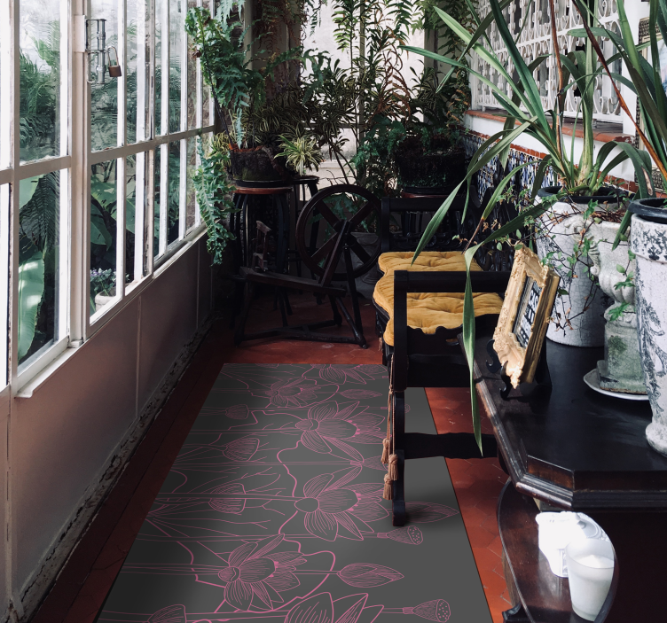 Alfombra vinílica flores boceto de contorno floral - TenVinilo