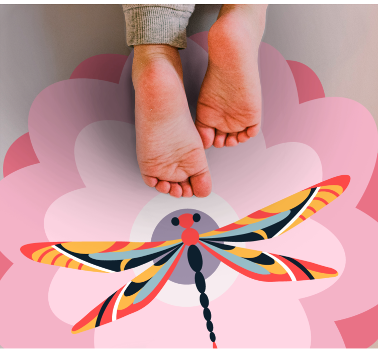 Alfombra vinílica flores centro de mesa de libélula colorida - TenVinilo