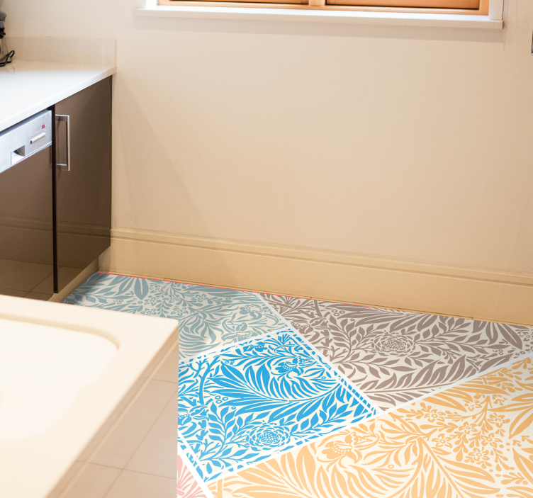 Alfombra vinílica cocina diseño de patchwork floral - TenVinilo