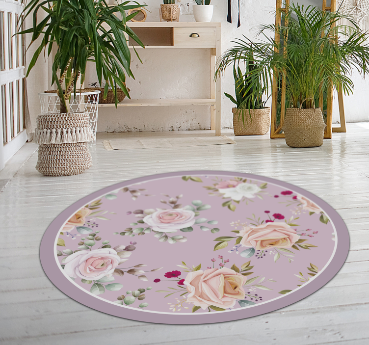 Alfombra vinílica flores elegancia de círculo floral - TenVinilo