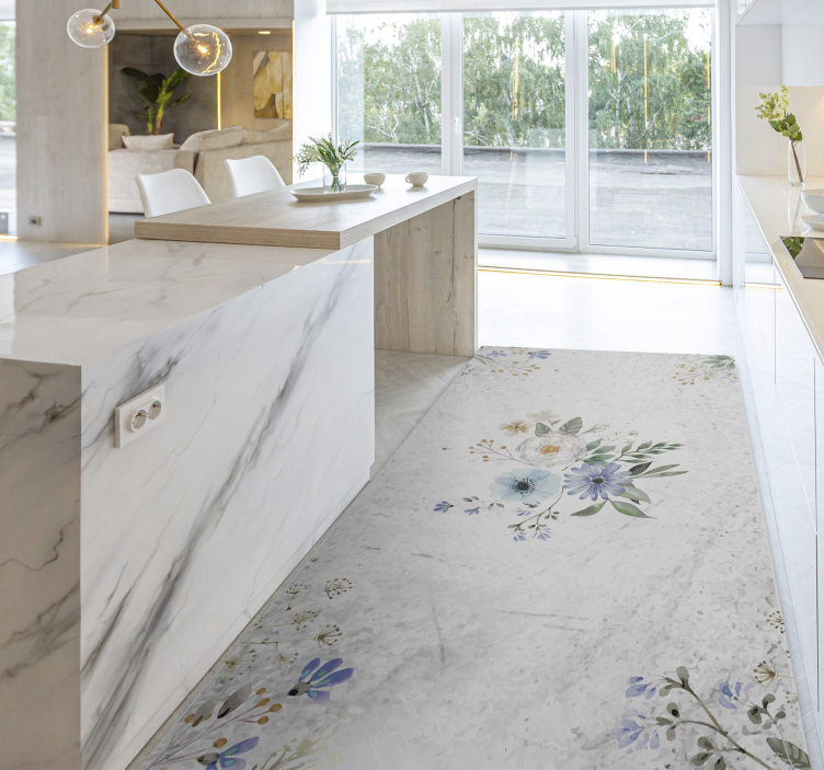 Alfombra vinílica flores elegancia floral en mármol - TenVinilo