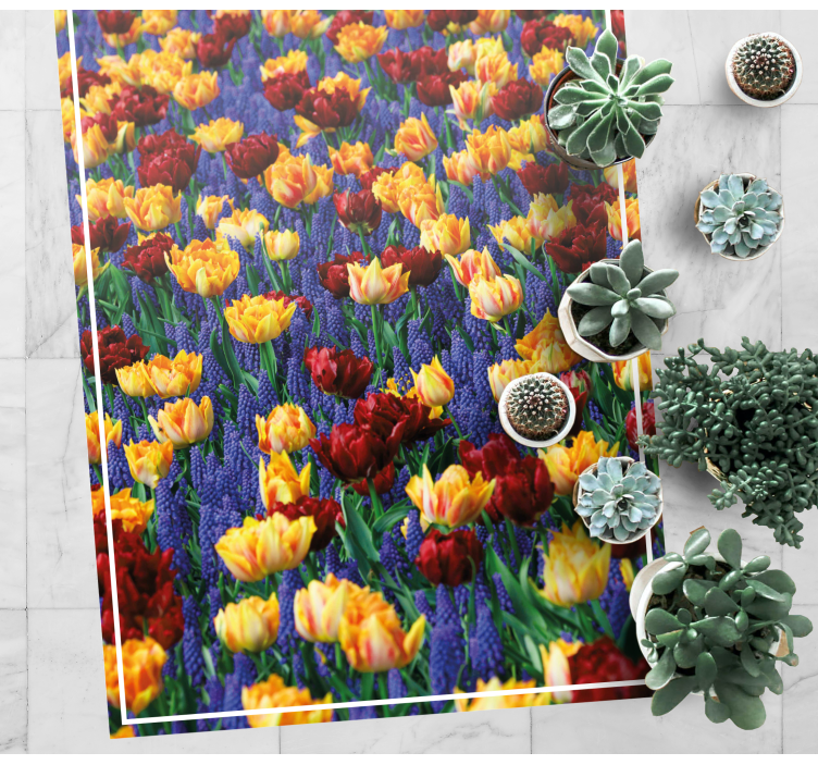 Alfombra vinílica flores diseño de jardín de tulipanes - TenVinilo