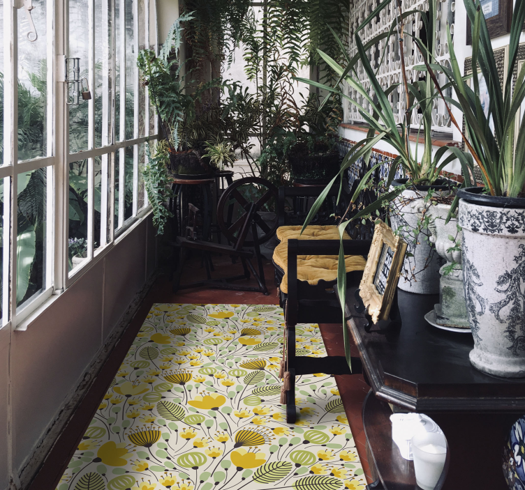 Alfombra vinílica flores patrón botánico floral - TenVinilo