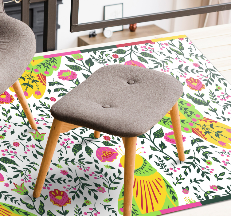 Alfombra vinílica flores patrón de loro floral - TenVinilo